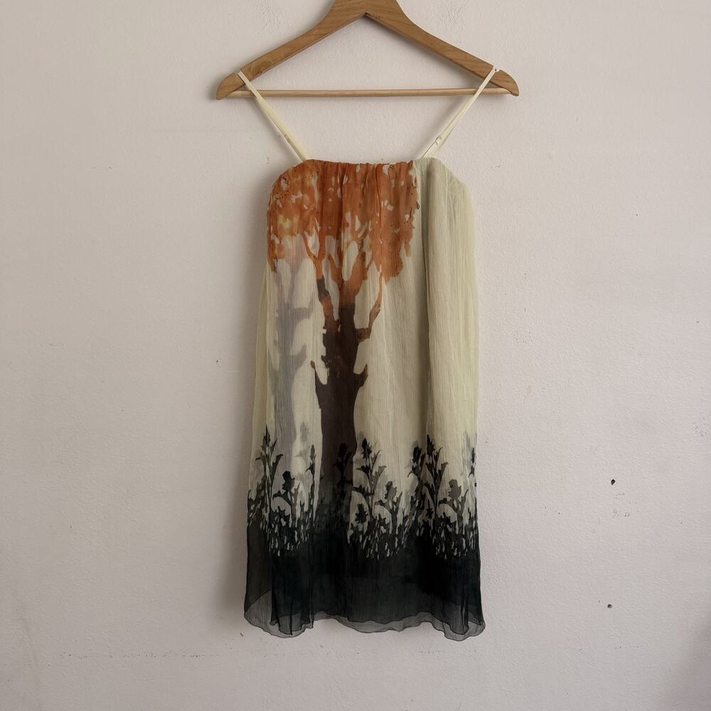 Leon Max Limited Edition 100% Silk Pleated Tree Print Mini Dress S